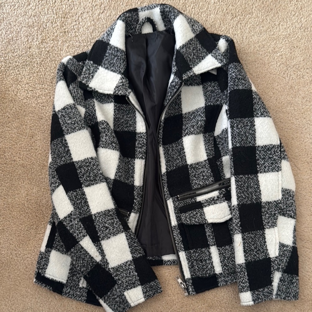 Plaid Black and White Women's Jacket Vintage Small